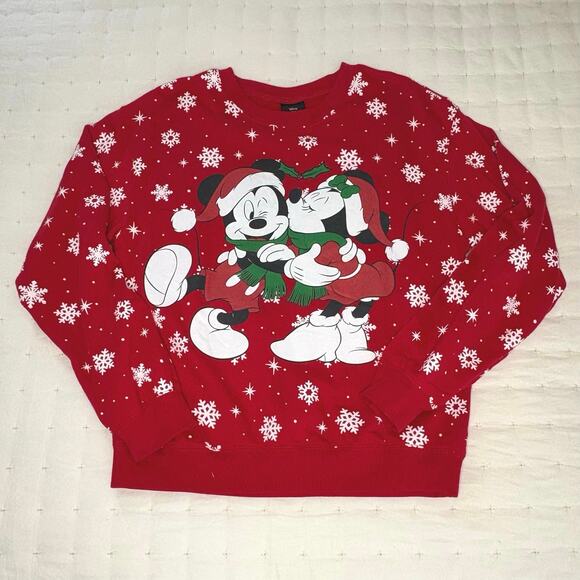 Disney Mickey & Minnie Women’s M Red Christmas Sweatshirt Holiday Pullover - Picture 1 of 10